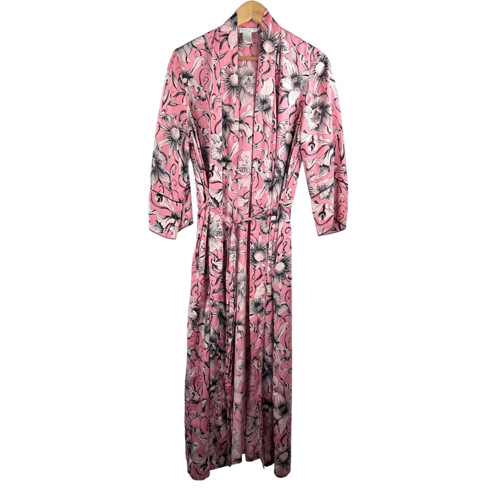 August Silk Robe M Pink Floral 100% washable Silk Long boho Luxury Loungewear